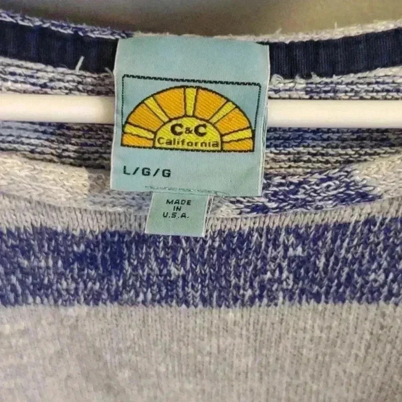 C&C California womens lightweight blue/gray stripe sweater large - Picture 3 of 4